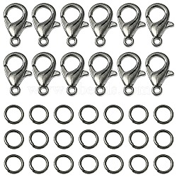 50Pcs Zinc Alloy Lobster Claw Clasps, Parrot Trigger Clasps, with 150Pcs Iron Open Jump Rings, Gunmetal, 12x6mm, Hole: 1.2mm(FIND-YW0003-98B)