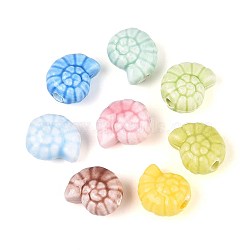 Handmade Porcelain Ceramic Beads, Bright Glazed Porcelain, Shell Shape, Mixed Color, 14x12x7.5~8mm, Hole: 2~2.5mm(X-PORC-T133-25M)