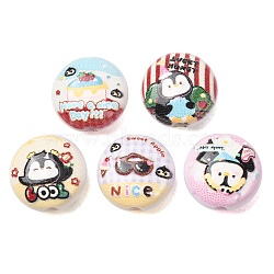 Printed Opaque Acrylic Beads, Flat Round with Penguin Pattern, Mixed Color, 14x7mm, Hole: 2.3mm(AC-CBA46F7-05)