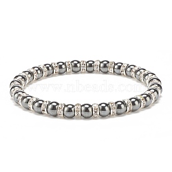 Synthetic Hematite Stretch Bracelet Rhinestone Beaded, Gemstone Jewelry for Men Women, Silver, Beads: 6mm, Inner Diameter: 2-1/4 inch(5.8cm)(BJEW-JB08335-01)