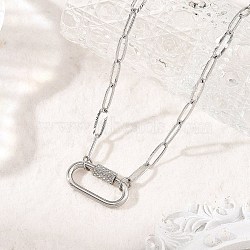 304 Stainless Steel Oval Screw Carabiner Lock Pendant Textured Paperclip Chain Necklaces, Tarnish Free, Stainless Steel Color, 17.32 inch(44cm)(NJEW-JN06576-01)