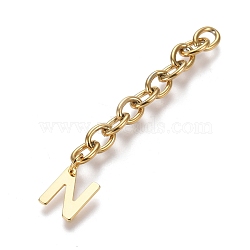 304 Stainless Steel Chain Extender, with Cable Chain and Letter Charms, Golden, Letter.N, Letter N: 11x9x0.7mm, 67.5mm, Link: 8x6x1.3mm(STAS-K206-09G-N)