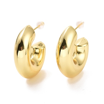 Brass C-shape Stud Earrings, Half Hoop Earrings for Women, Cadmium Free & Lead Free, Light Gold, 25.5x25x7mm, Pin: 0.9mm