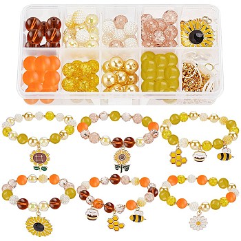 DIY Flower Bee Bracelet Making Kit, Including Alloy Enamel Pendants, Acrylic & Glass Imitation Pearl & Round Beads, Mixed Color, 248Pcs/box