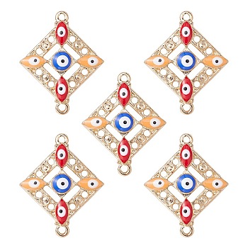 Alloy Enamel Connector Charms with Synthetic Turquoise, Rhombus Links with Colorful Evil Eye, Nickel, Golden, 29x23x3.5mm, Hole: 1.6mm