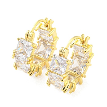 Clear Cubic Zirconia Square Hoop Earrings, Brass Earrings for Women, Real 18K Gold Plated, 21.5x20.5x8mm
