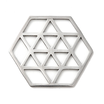 201 Stainless Steel Pendants, Hexagon, Stainless Steel Color, 24.5x28x1mm, Hole: 3.5x3.5mm
