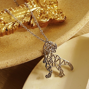 Stainless Steel Color Stainless Steel Pendant Necklace, Origami Animal, Dinosaur, 17.72 inch(45cm), Pendant: 20x28mm