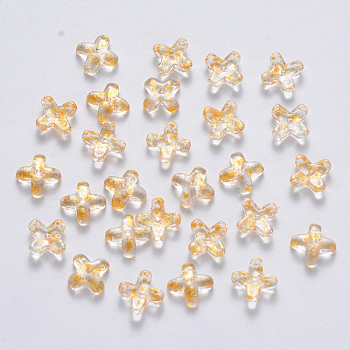Transparent Spray Painted Glass Beads, Clover, Clear, 8x8x3mm, Hole: 0.9mm