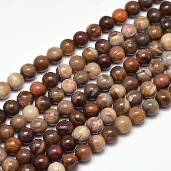 Natural Petrified Wood Round Bead Strands, 6mm, Hole: 1mm, about 63pcs/strand, 15 inch