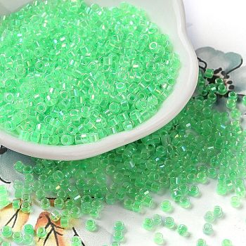 Glass Seed Beads, Opaque Colours Rainbow, Cylinder, Spring Green, 2.5x2mm, Hole: 1.4mm