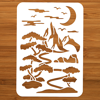 PET Hollow Out Drawing Painting Stencils, for DIY Scrapbook, Photo Album, Mountain, 297x210mm