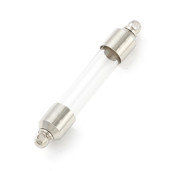 Transparent Glass Vial Pendant Normal Link Connectors, Straight Tube Openable Wish Bottle with Brass & Alloy Findings for Jewelry Making, Platinum, 42x7mm, Hole: 1.8mm