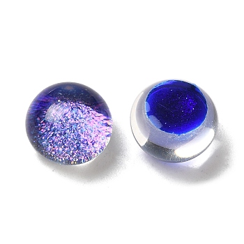 Transparent Epoxy Resin Cabochons, with Glitter Powder, Flat Round, Medium Purple, 10x7mm