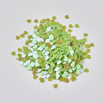 Ornament Accessories Plastic Paillette/Sequins Beads, No Hole/Undrilled Beads, Heart, Green Yellow, 2.7x3x0.3mm, about 173075pcs/pound