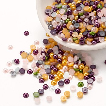 ABS Plastic Cabochons, Imitation Pearl, Half Round, Mixed Color, 4x2mm, about 10000pcs/bag