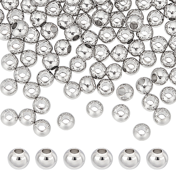 Elite Rack Plating Brass Beads, Long-Lasting Plated, Round, Silver, 4x3mm, Hole: 1.5mm