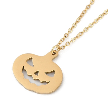 Halloween Series 202 Stainless Steel Cable Chain Pumpkin Pendant Necklaces, Real 18K Gold Plated, 15.94~17.91 inch(40.3~45.5cm)