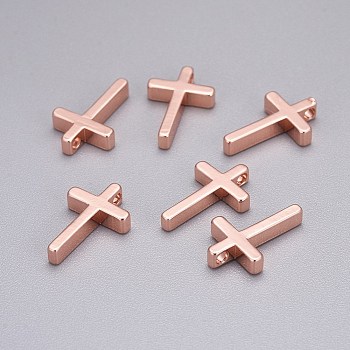 Brass Tiny Cross Charms, Rose Gold, 13x8.5x2.5mm, Hole: 1.4mm