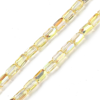 Electroplate Glass Beads Strands, Half Plated, Faceted, Column, Champagne Gold, 6.5x4mm, Hole: 0.8mm, about 80pcs/strand, 20.08''(51cm)