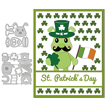 2Pcs 2 Styles Saint Patrick's Day Carbon Steel Cutting Dies Stencils, for DIY Scrapbooking, Photo Album, Decorative Embossing Paper Card, Stainless Steel Color, Shamrock & Leprechaun Top & Flag, Mixed Patterns, 6.7~9x7.4~9.4x0.08cm, 1pc/style