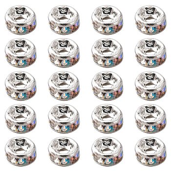 Brass Rhinestone Spacer Beads, Grade A, Straight Flange, Rondelle, Silver, Crystal AB, 4x2mm, Hole: 0.8mm