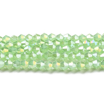 Imitation Jade Electroplate Glass Beads Strands, AB Color Plated, Faceted, Bicone, Green, 6x6mm, Hole: 1.2mm, about 45~47pcs/strand, 9.65~9.84 inch(24.5~25cm)