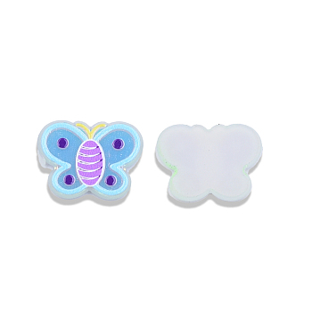 Plate Acrylic Cabochons, with Printed Butterfly, Cornflower Blue, 17x22x2.5mm