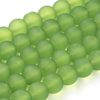 Transparent Glass Bead Strands, Frosted, Round, Lime Green, 4mm, Hole: 1.1~1.6mm, about 200pcs/strand, 31.4 inch