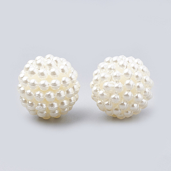 Imitation Pearl Acrylic Beads, Berry Beads, Combined Beads, Round, Beige, 10mm, Hole: 1mm, about 1400pc/500g