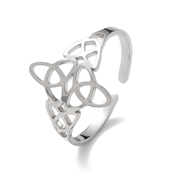 Sailor's Knot 304 Stainless Steel Hollow Open Cuff Ring for Women, Stainless Steel Color, Inner Diameter: 18mm