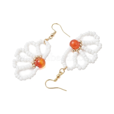 Flower Natural Carnelian & Glass Seed Beaded Dangle Earrings(EJEW-TA00510)-4