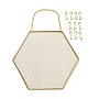 Iron Grid Shape Wall Mount Earring Display, Hanging Jewelry Organizer, for Earrings & Necklaces & Bracelets, Hexagon, Golden, 39.5cm, Hexagon: about 26.5x30x0.4cm