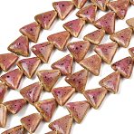 Glazed Porcelain Triangle Beads Strands, Spotted Ceramic Beads, Pale Violet Red, 14~15x16x7mm, Hole: 1.6mm, about 23pcs/strand, 12.99''(33cm)(PORC-B002-01-01)