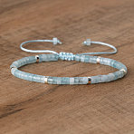 Natural Aquamarine Beaded Braided Bracelets, Adjustable Women's Bracelets, Inner Diameter: 16cm, Bead: 4~4.5x2~2.5mm(QH4784-16)