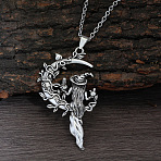 Tibetan Style Zinc Alloy Pendant Necklaces for Women, Antique Silver, Witch with Moon, 19.69 inch(50cm)(FS-WGBD114-02)