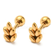 Ion Plating(IP) 304 Stainless Steel Stud Earrings, Leaf, Golden, 8x4.5mm(EJEW-Z034-08G)
