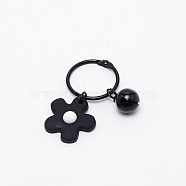 Plastic Pendant Keychains, with Iron Findings, for Earphone, Keychains Decoration, Flower, Black, 5.6cm(BY-TAC0004-04C)