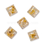 Transparent Resin Cabochons, with Dried Flower, Gold & Silver Foil, Square, Gold, 17.5x17.5x7.5mm(X-CRES-P019-02B)