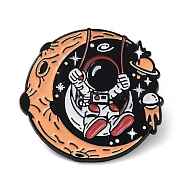Space Theme Astronaut Enamel Pin, Black Zinc Alloy Cartoon Badge for Backpack Clothes, Colorful, 28x29.5x1mm(JEWB-A016-01A)