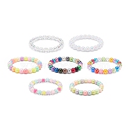 7Pcs 7 Color Candy Color Acrylic Round Beaded Stretch Bracelets Set, Stackable Bracelets for Kid, Mixed Color, Inner Diameter: 1-7/8 inch(4.8cm), Beads: 8mm, 1Pc/color(BJEW-JB08928)