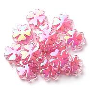 UV Plated Acrylic Beads, Iridescent, Bead in Bead, Clover, Hot Pink, 25x25x8mm, Hole: 3mm(SACR-G033-03G)