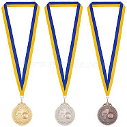 3Pcs 3 Colors Alloy Award Basketball Medal, with Stripe Pattern Lanyard, Flat Round, Mixed Color, 515mm, 1pc/color(AJEW-FG0003-35)