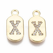 Brass Micro Pave Clear Cubic Zirconia Pendants, Nickel Free, Real 18K Gold Plated, Oval with Word, Letter.X, 16x7.5x1.5mm, Hole: 1.8mm(KK-S360-052X-NF)