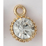 Alloy Rhinestone Pendants, Birthstone Charms, Flat Round, Crystal, Golden, 11x8mm(PALLOY-WH0083-05)