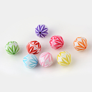 Craft Style Acrylic Corrugated Beads, Round, Mixed Color, 13~14mm, Hole: 2mm(X-SACR-S845-M)
