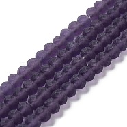 Transparent Glass Beads Strands, Faceted, Frosted, Rondelle, Purple, 3mm, Hole: 1mm, about 145~150pcs/strand, 34~35cm(EGLA-A034-T2mm-MD15)