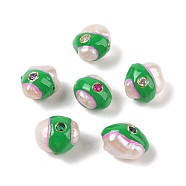 Natural Keshi Pearl with Cubic Zirconia Enamel Beads, Hand Drawn Beads, Nuggets, Green, 12~16x12~15x12~15mm, Hole: 1mm(PEAR-G014-06B)