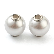 Plastic Imitation Pearl Beads, with Stainless Steel Color Plated 304 Stainless Steel Cores, Round, White, 16x17mm, Hole: 3.5mm(STAS-Z009-01B-P)