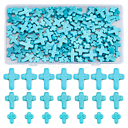 6 Strands 3 Styles Synthetic Turquoise Beads Strands, Dyed, Cross, Dark Turquoise, 10~20x8~15x3~4mm, Hole: 1mm, about 20~38pcs/strand, 15~15.75''(38.1~40cm), 2 strands/style(TURQ-DC0001-03C)